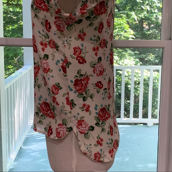 Boho Chic Cottage Core Flowy Rose Zip Up Blouse S - Picture 6 of 16